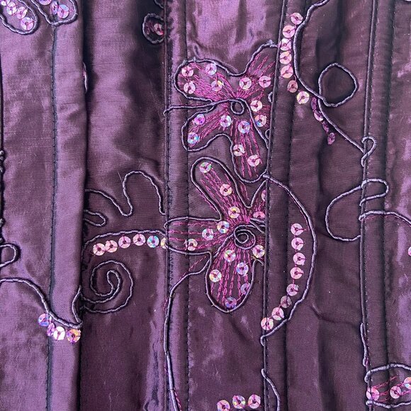 Purple Satin Floral Embroidered Corset With Sequins & Lace-Up Back Design Medium - Picture 13 of 14